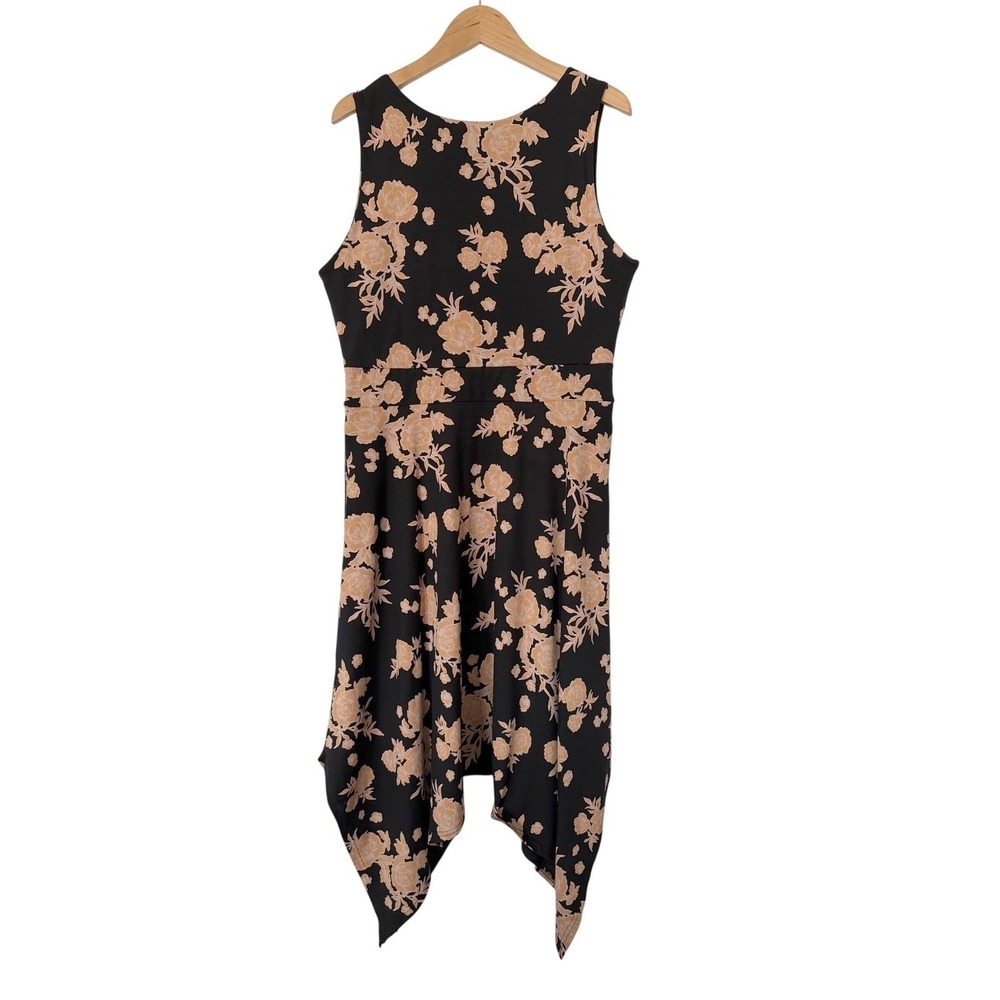 Pact Handkerchief Hem Women's L Black and Peach Sleeveless Organic Cotton Dress - Picture 6 of 9
